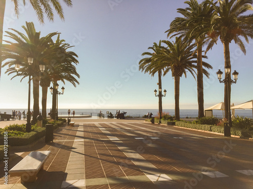 View of the embankment in the morning. Nerja. Spain.