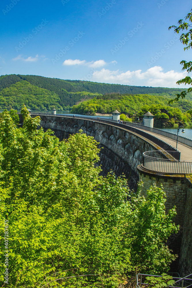 Urft Dam (Urfttalsperre) with Urft Lake at Eifel National Park in North Rhine-Westphalia, Germany. Urft Dam (Urfttalsperre) with Urft Lake at Eifel National Park in North Rhine-Westphalia, Germany.