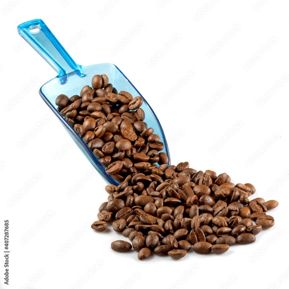 Fototapeta premium isolated image of coffee beans and shovel on white background