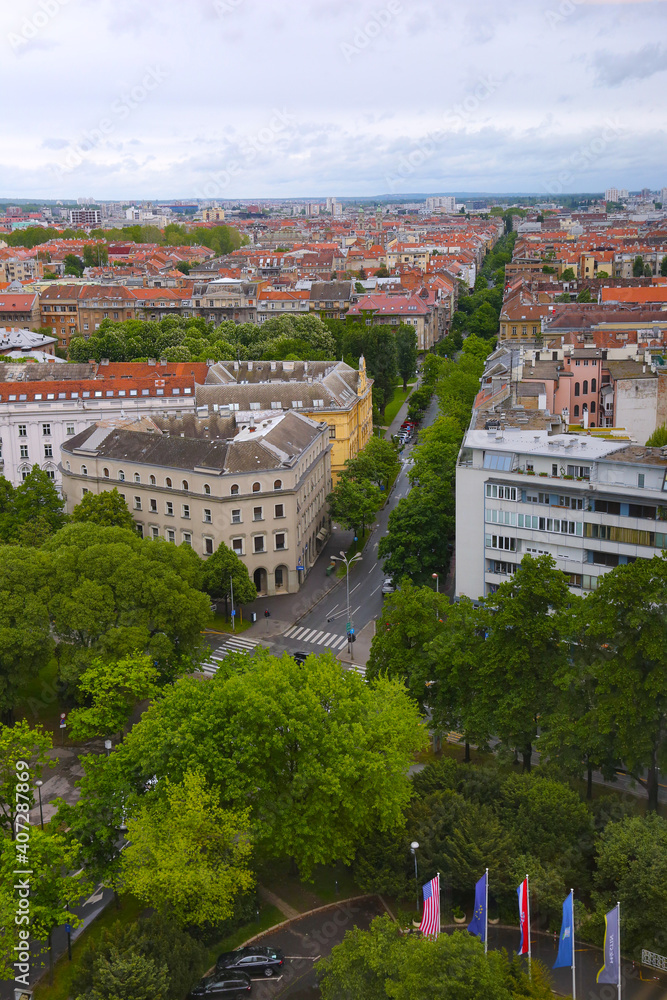 Panorama of the Zagreb, view to the alley is called the Green wave
