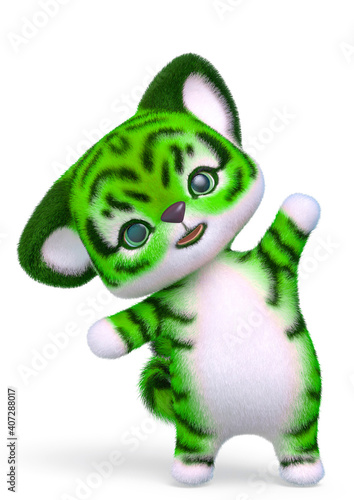 cute tiger cartoon saying hello in white background