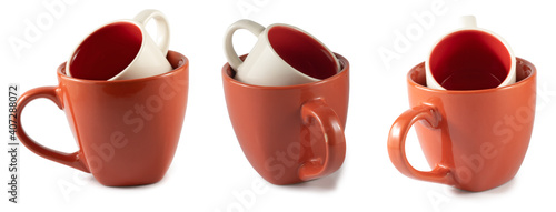 isolated image of empty cups on white background