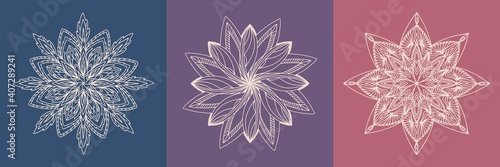 Hand drawn set isolated element on color background. Original authentic boho and ethnic style mandala indian, arabic.