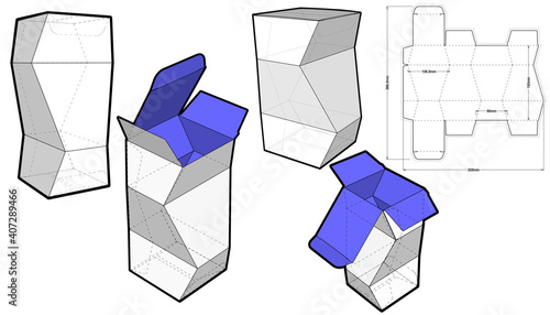 Prismatic Box (Internal measurement 8x 8+19cm) and Die-cut Pattern. The .eps file is full scale and fully functional. Prepared for real cardboard production.