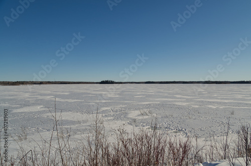 Astotin Lake Frozen on a Sunny Winter Day