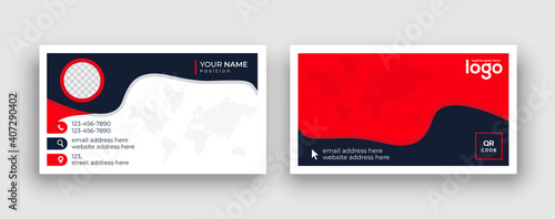 Double-sided modern look business card, creative and clean.Red and black color. Simple business card print template with a user interface. Stationery design.