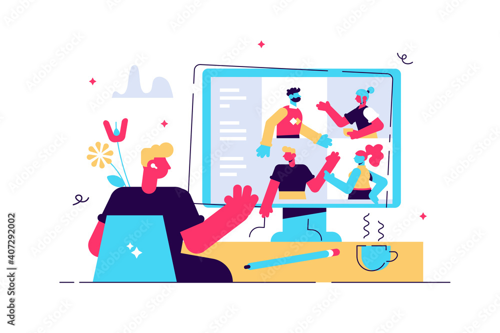 Video conferencing vector illustration. Distance conversation with work Video conferencing vector illustration. Distance conversation with work