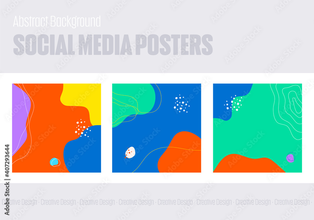 Set of three colored vector illustration hand drawn. Abstract design with doodles and various shapes. modern art isolated vector graphic. minimalistic geometric frames painted. Social Media Poster