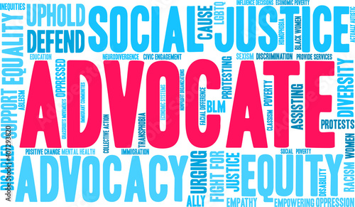 Advocate Word Cloud on a white background.