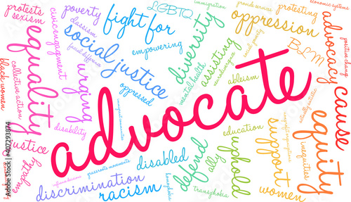 Advocate Word Cloud on a white background. 