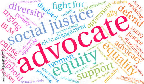Advocate Word Cloud on a white background. 