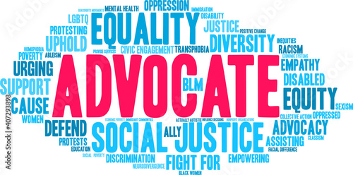 Advocate Word Cloud on a white background. 