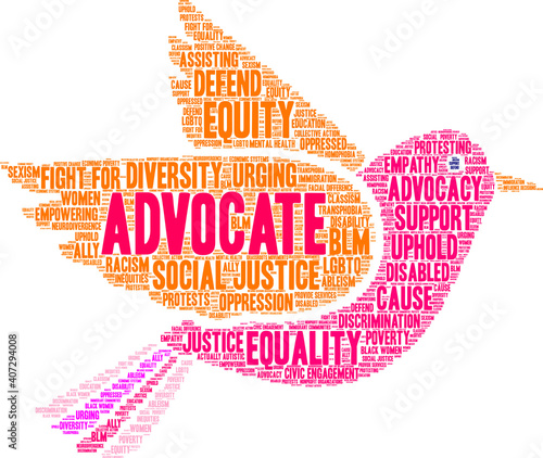 Advocate Word Cloud on a white background.