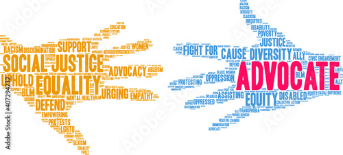Advocate Word Cloud on a white background. 