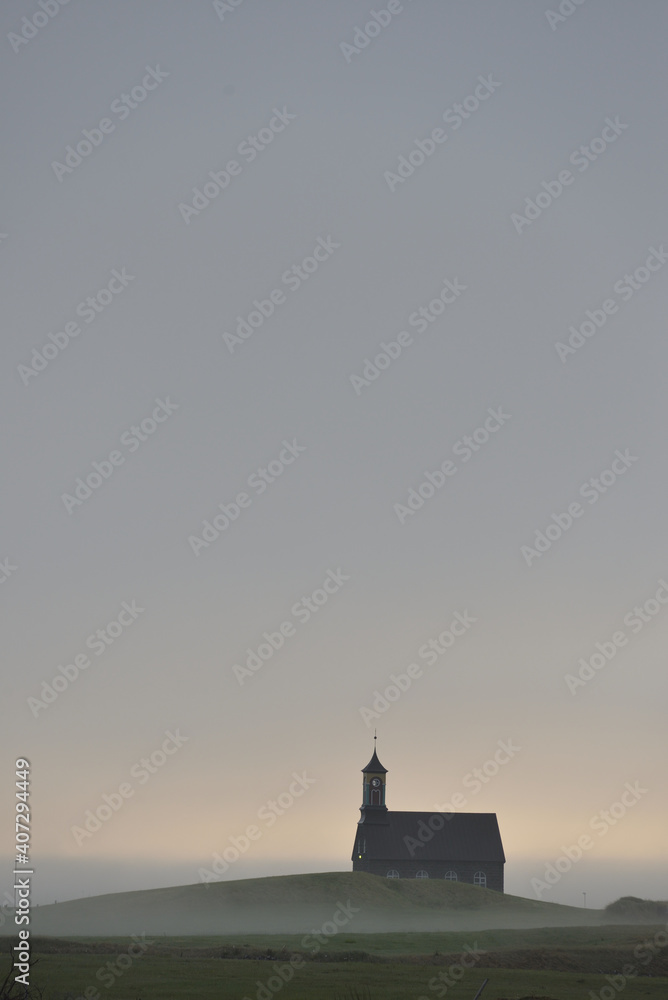 Sunrise view at Icelandic misty landscape Sunrise view at Icelandic misty landscape