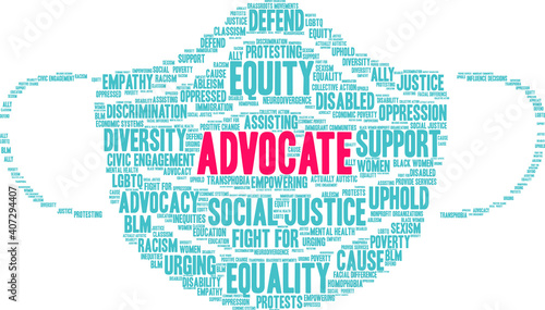 Advocate Word Cloud on a white background.