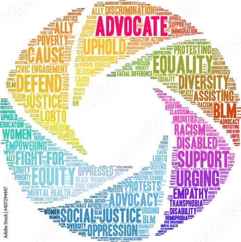 Advocate Word Cloud on a white background. 