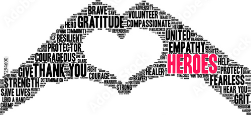 Heroes Word Cloud on a white background.  photo