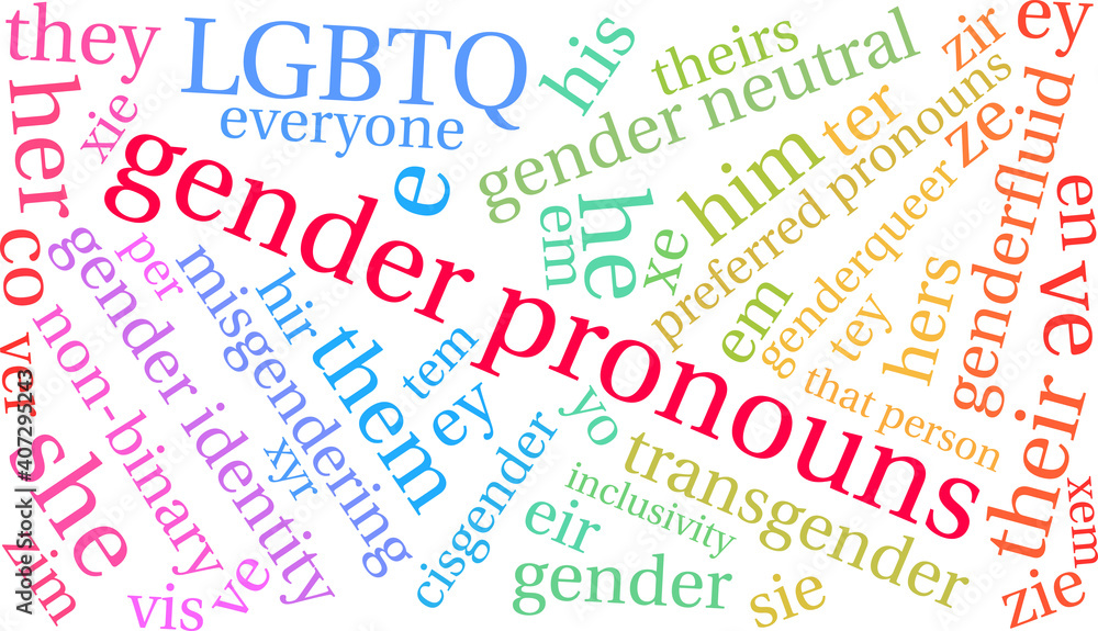 Gender Pronouns Word Cloud on a white background. Gender Pronouns Word Cloud on a white background.