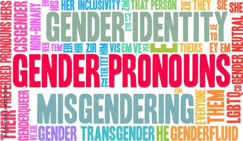 Gender Pronouns Word Cloud on a white background. 