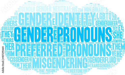 Gender Pronouns Word Cloud on a white background. 