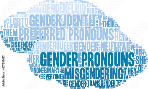 Gender Pronouns Word Cloud on a white background. 