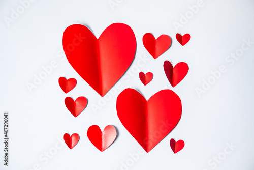 Valentines Day red paper hearts  holiday background