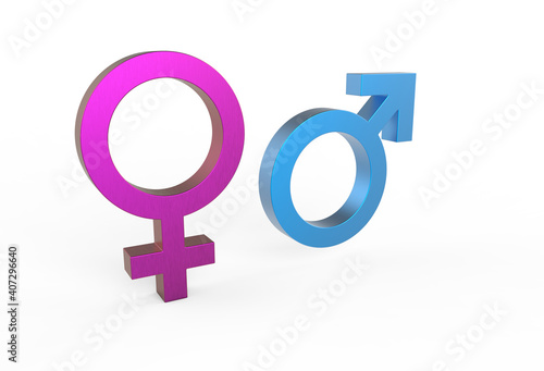 3d render Male And Female Symbols In Blue And Pink Color With Shadow On The Ground. 