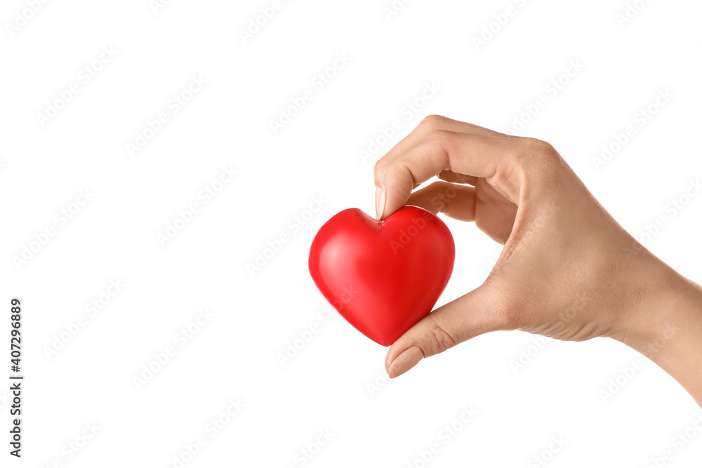 Hand with red heart on white background Hand with red heart on white background