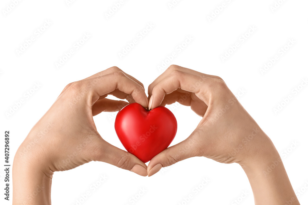 Hands with red heart on white background Hands with red heart on white background