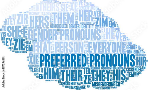 Preferred Pronouns Word Cloud on a white background. 