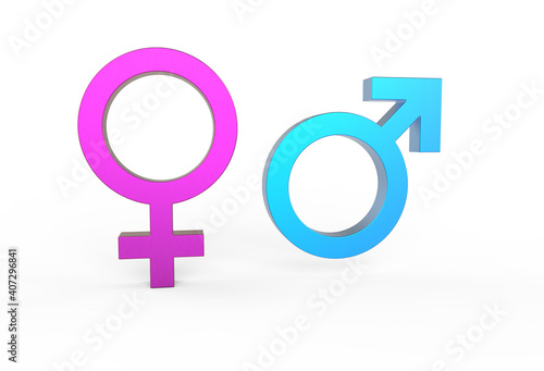 3d render Male And Female Symbols In Blue And Pink Color With Shadow On The Ground. 
