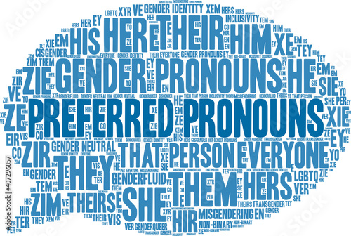 Preferred Pronouns Word Cloud on a white background.  photo