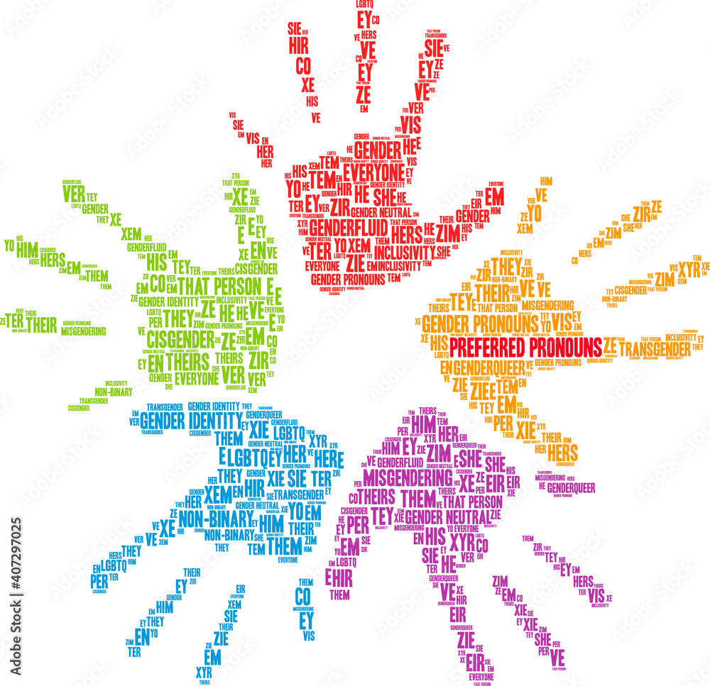 Preferred Pronouns Word Cloud on a white background. Preferred Pronouns Word Cloud on a white background.