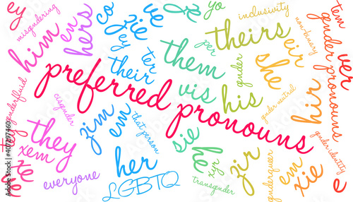 Preferred Pronouns Word Cloud on a white background. 