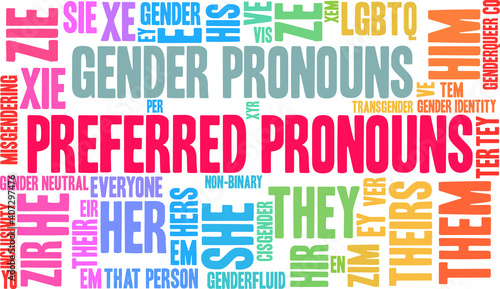 Preferred Pronouns Word Cloud on a white background. 