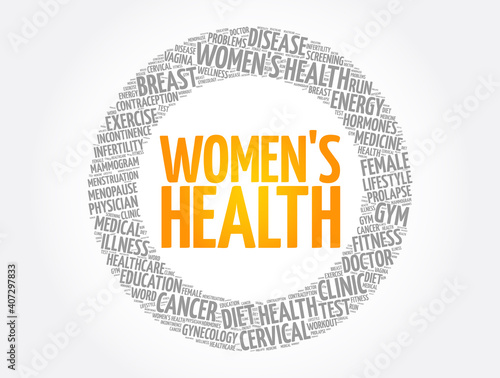 Women's Health word cloud collage, medical concept background