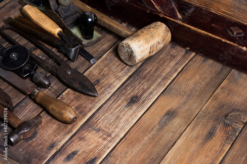 old carpenter's tools for working with wood