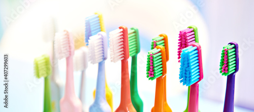 Colored toothbrushes in store
