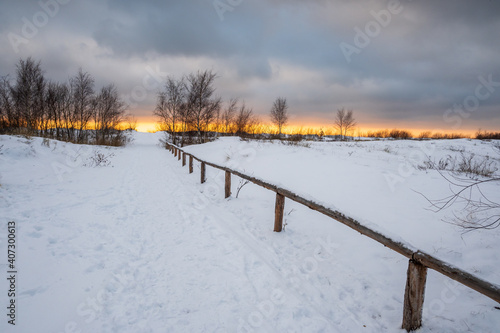 Winter landscape in the seaside village of Jastarnia on Hel Peninsula. Poland