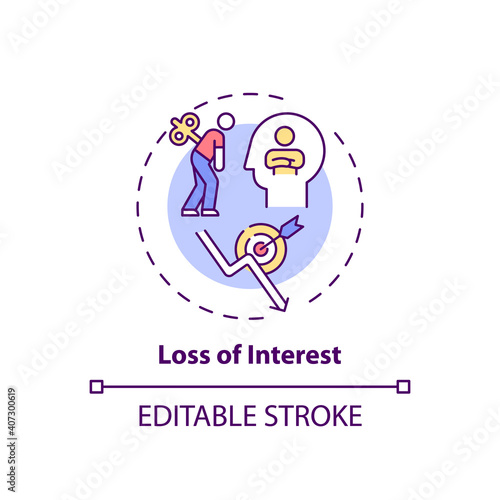 Interest loss concept icon. Staff development disadvantage idea thin line illustration. Extensive training sessions. Motivational process. Vector isolated outline RGB color drawing. Editable stroke