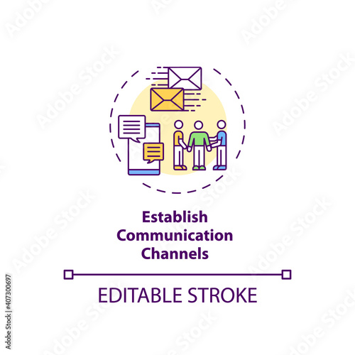 Establishing communication channels concept icon. Staff reboarding tip idea thin line illustration. Reaching and engaging employees. Vector isolated outline RGB color drawing. Editable stroke