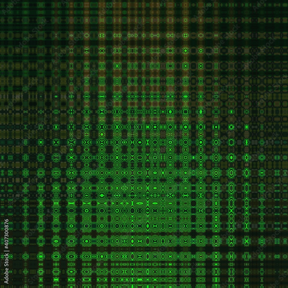 3D illustration designs based on neon green Mandelbrot style fractal pattern on a black background 3D illustration designs based on neon green Mandelbrot style fractal pattern on a black background