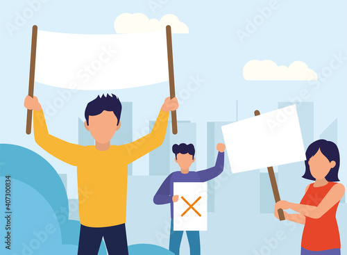 Protest people with banners vector design