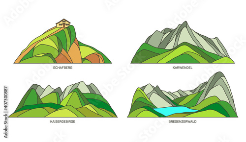 Set of Austria natural landmarks, nature landscape