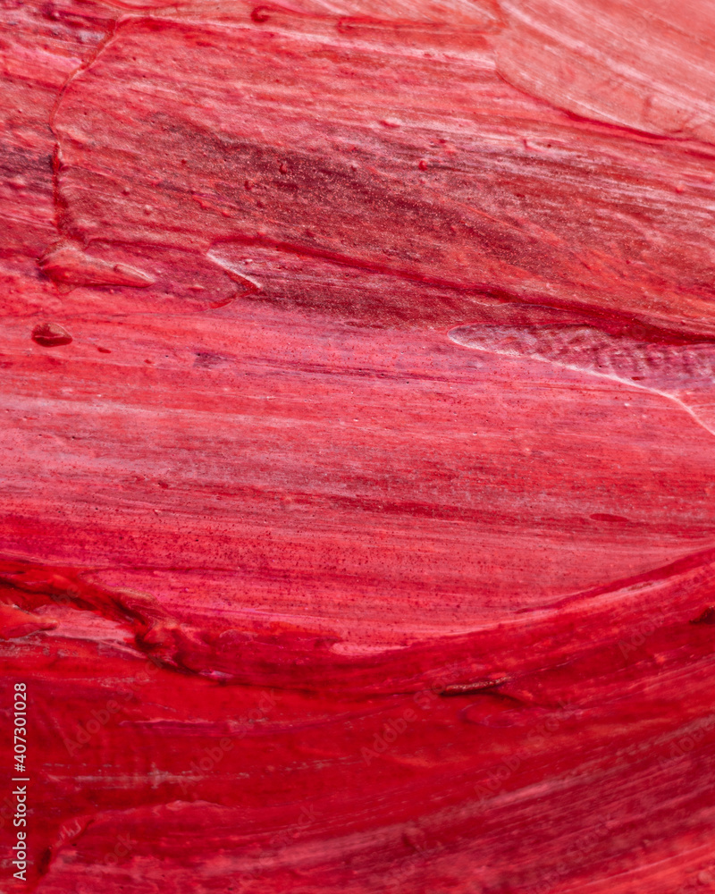 Naklejka premium Close up Texture Red color paint, visible pattern of brush strokes. 