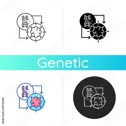 Gene silencing icon. Genetic engineering. DNA structure analysis. Genome regulation. Biotechnological manipulation. Linear black and RGB color styles. Isolated vector illustrations
