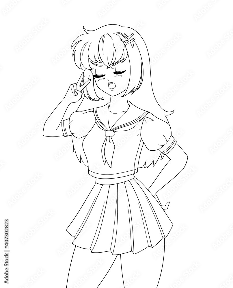 Cute anime manga girl wearing school uniform isolated on white background. Cute anime manga girl wearing school uniform isolated on white background.