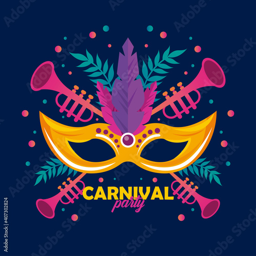mardi gras carnival party celebration with mask and trumpets Fototapet