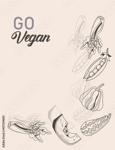 vegetables with lettering in beige background